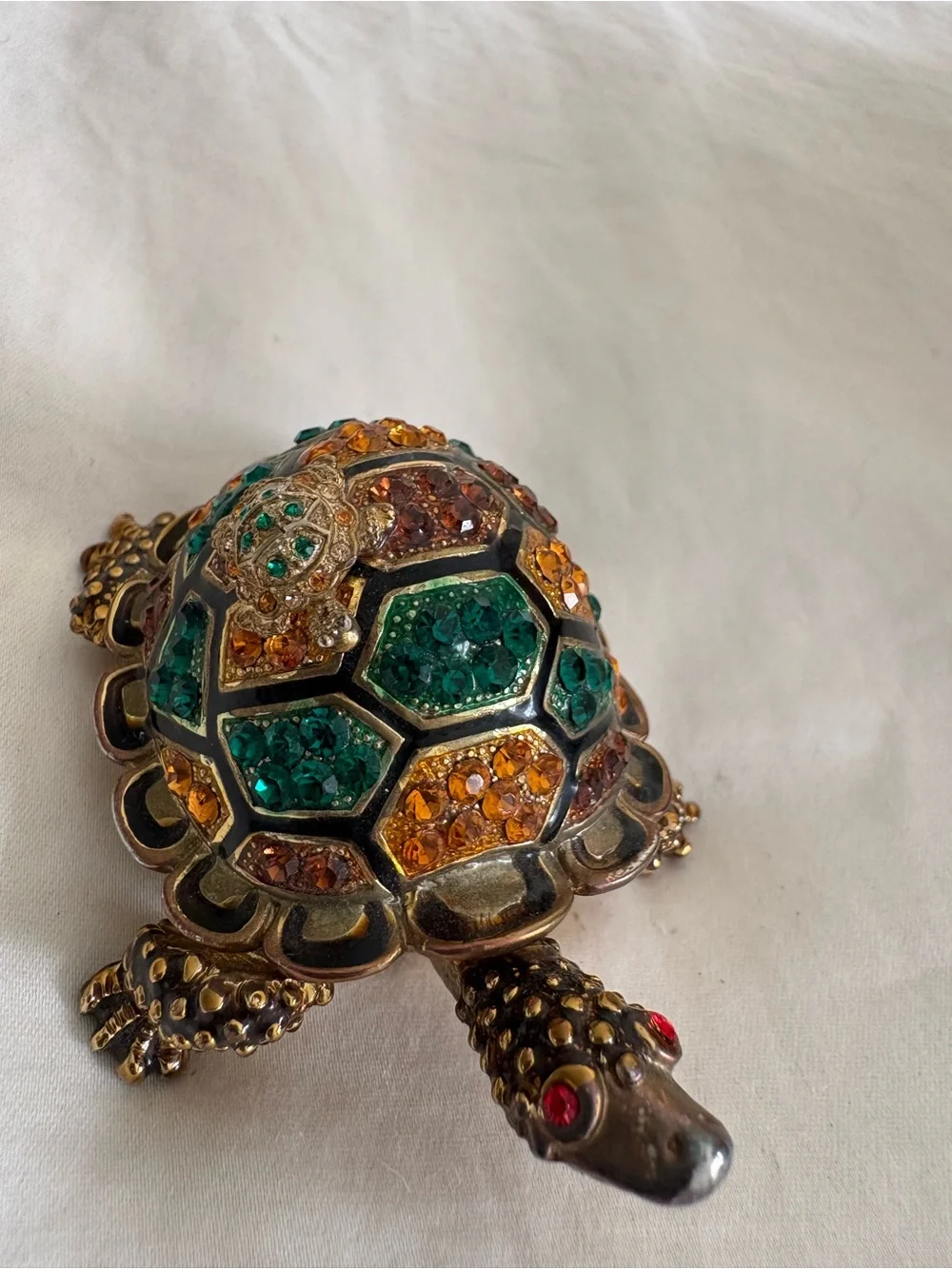 Exquisite Rare Colorful Crystal Detailed Enamel Turtle Jewelry Box